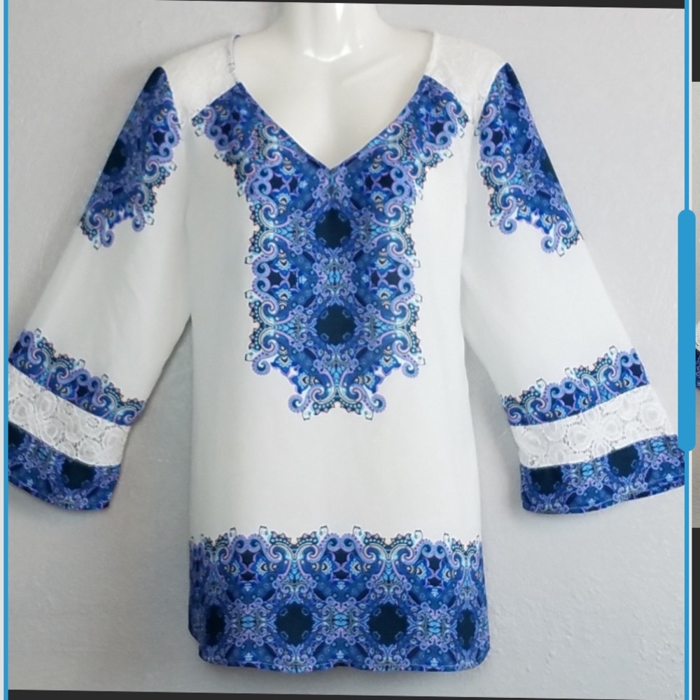 Tunic Figueroa&flowers lace oversized beautiful details XL great fit 4 any size